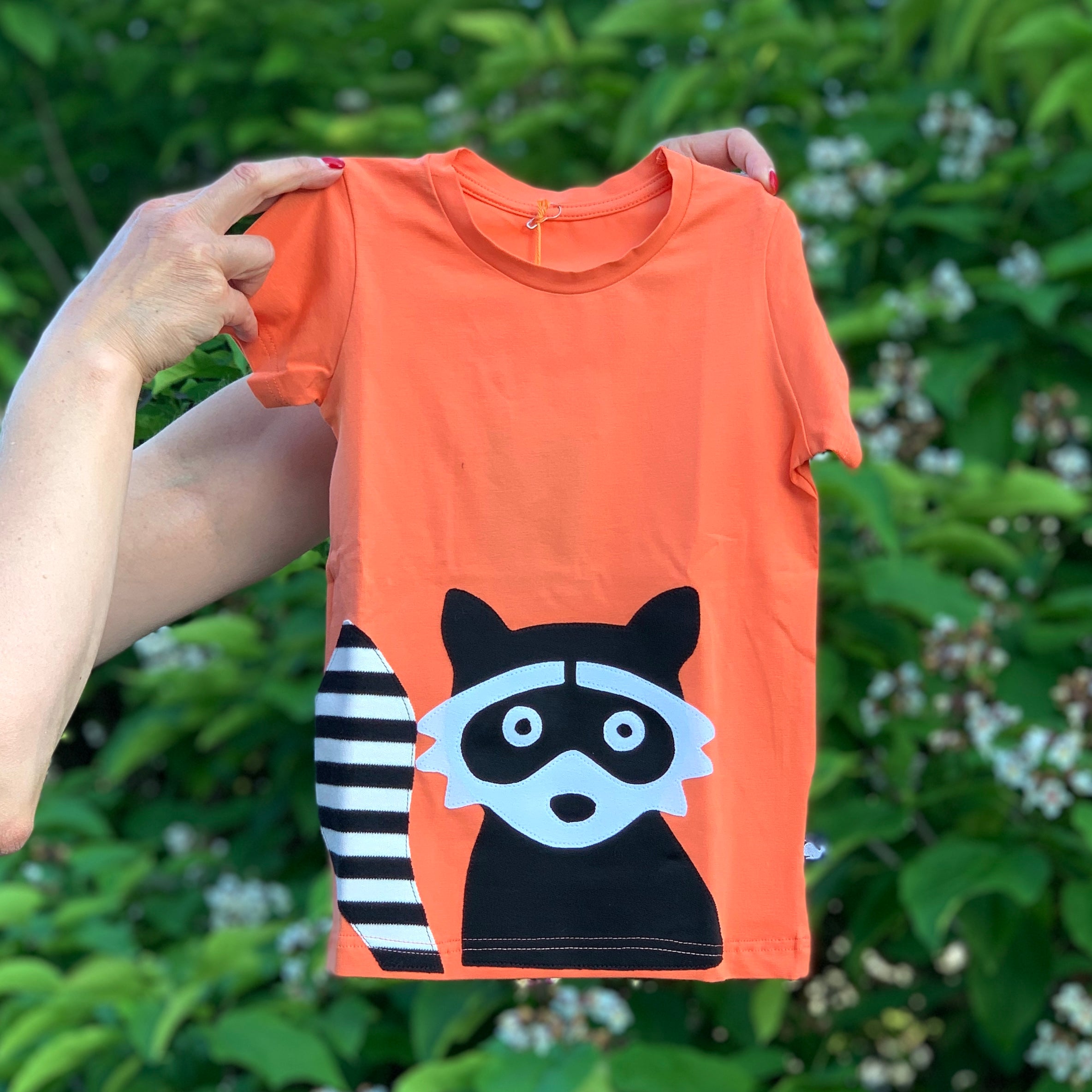 Kinder T-Shirt internaht Biobaumwolle 100% – Waschbär, mit