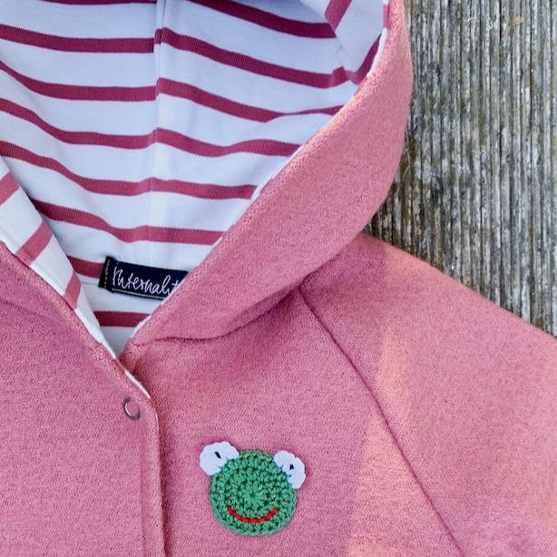 Walkjacke für Kinder in Rosenholz mit Innenfutter in Ecru-Rosenholz und Frosch-Applikation von internaht