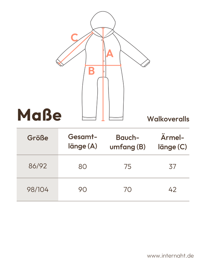 Detaillierte Maßangaben zum Wollwalk Overall für Kinder von internaht