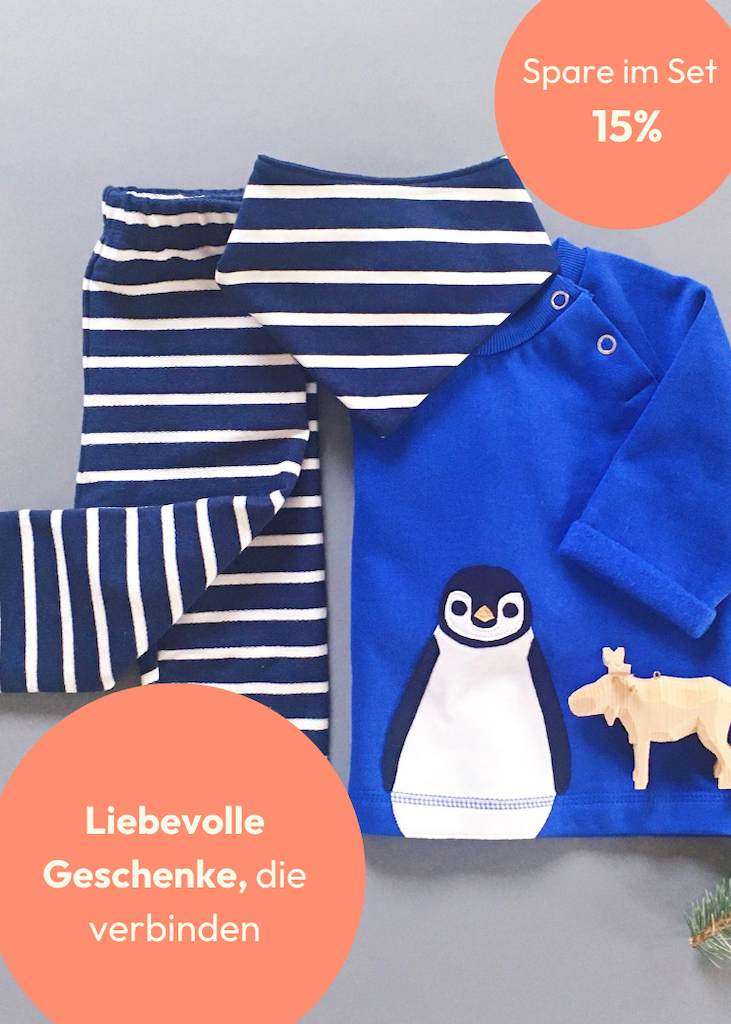 3-teiliges Baby Geschenk-Set "Pinguin" aus 100% Biobaumwolle von internaht mit 15% Rabatt