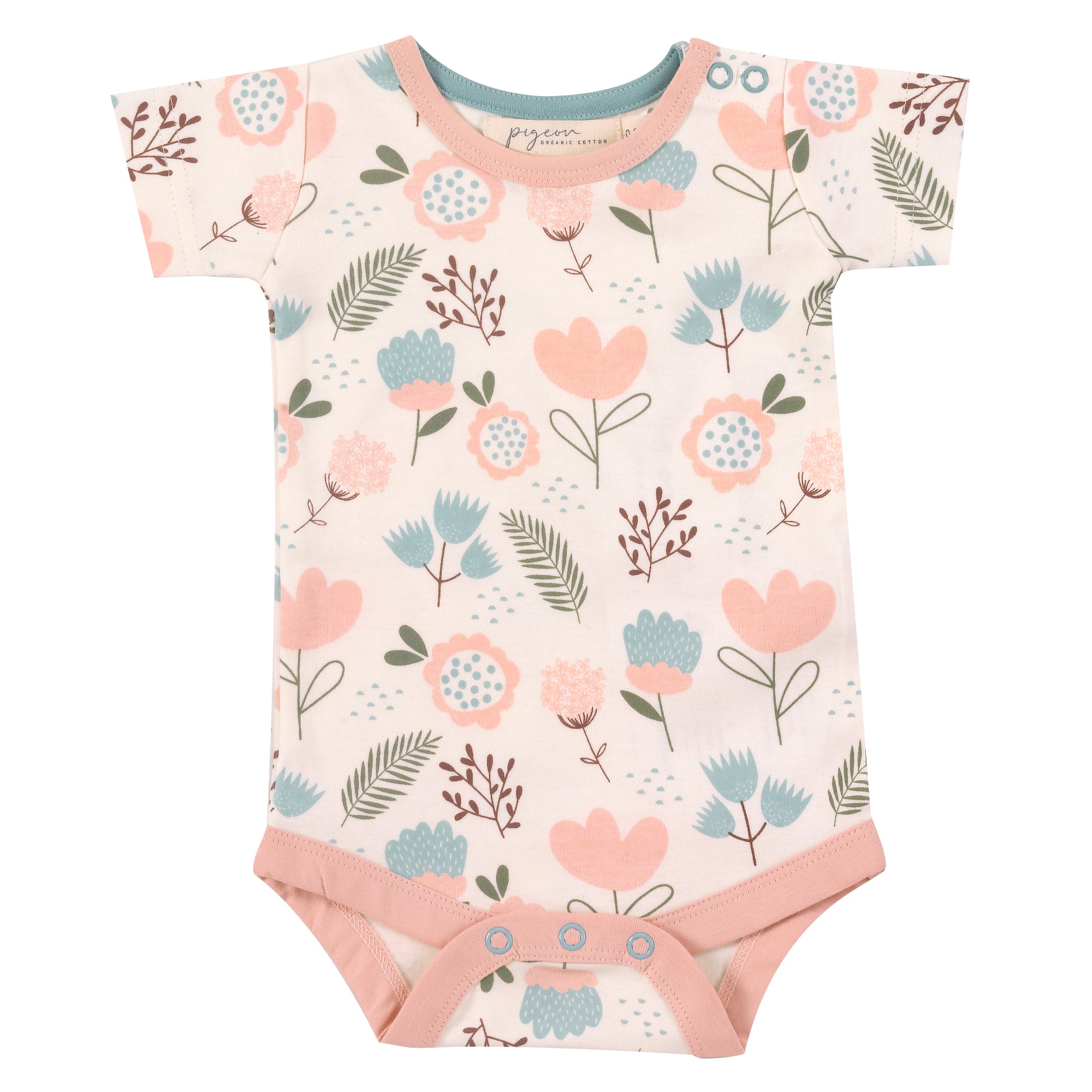 Baby Kurzarm Body Flowers Pink aus 100% Bio Baumwolle von pigeon organics