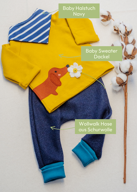 Baby Sweatshirt mit Dackel und Walkhose für Babys von internaht