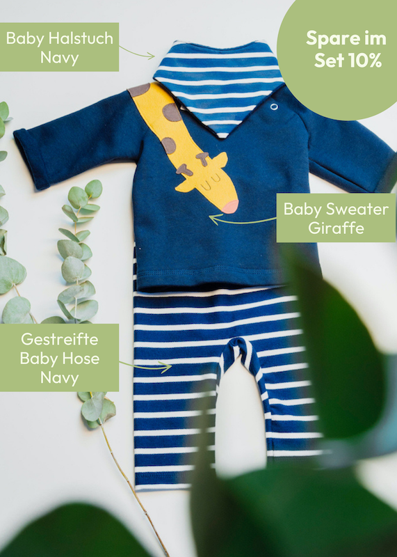 Baby Set mit Baby Sweatshirt Giraffe, Baby Hose und Halstuch aus Biobaumwolle von internaht