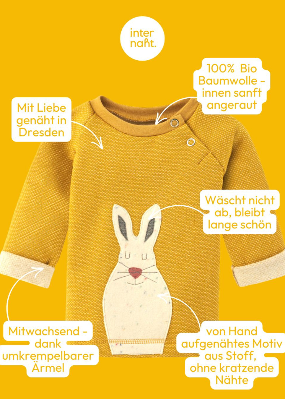 Vorteile des Baby Sweatshirts mit Schneehase aus 100% Bio Baumwolle von internaht auf einen Blick