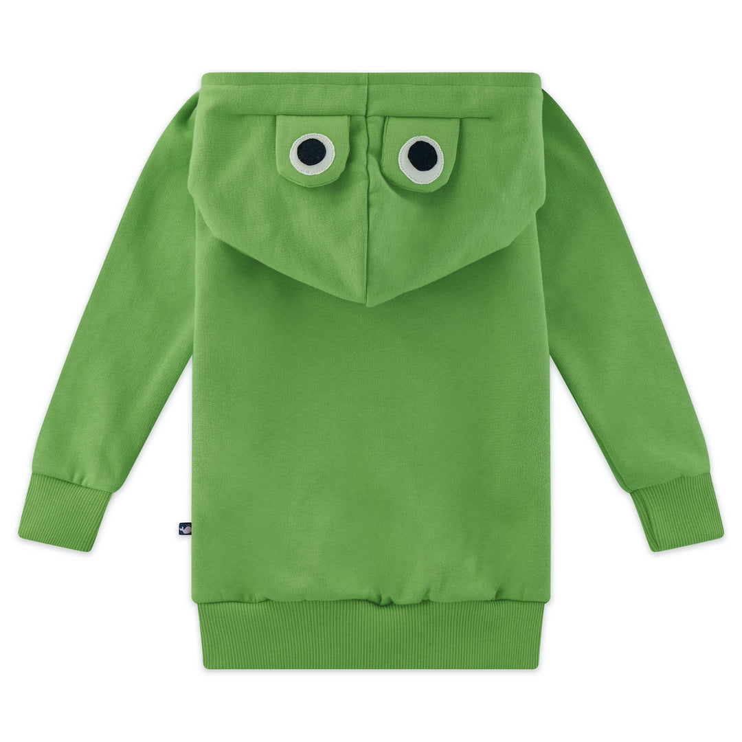 Details zur Kapuze zum Frosch Hoodie für Kinder aus 100% Biobaumwolle von internaht