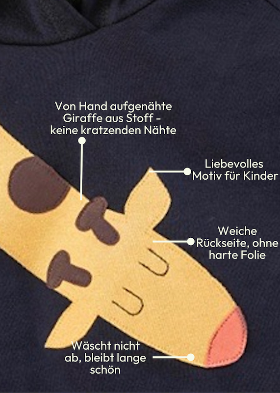 Nahaufnahme des Giraffen-Motivs zum Mädchenkleid mit Giraffe von internaht