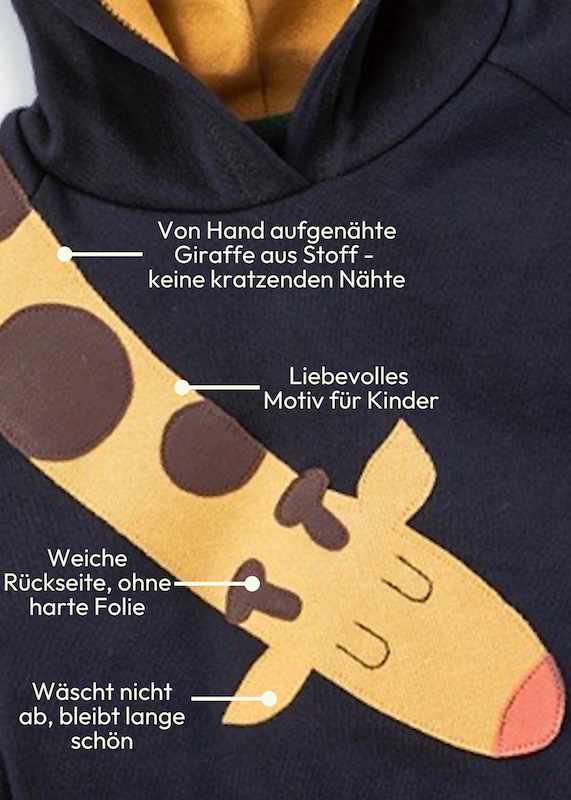 Nahaufnahme des Giraffen-Motivs zum Giraffen-Pullover von internaht