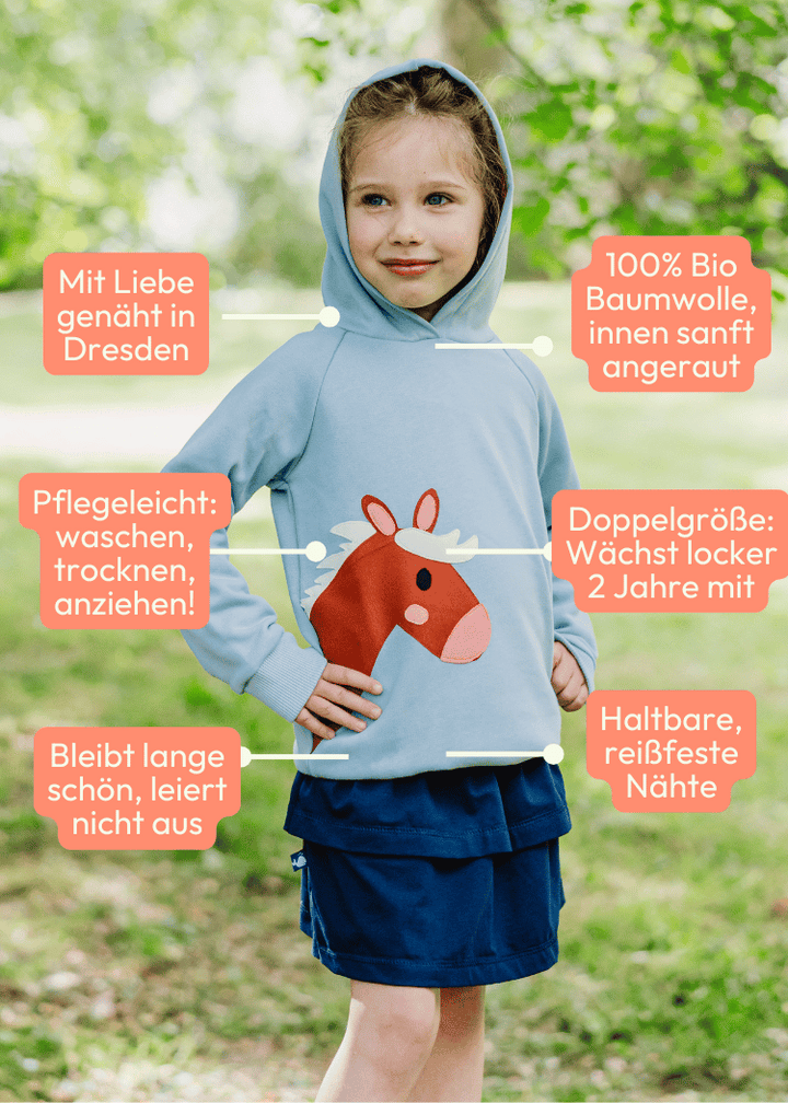 Vorteile des Hoodie mit Pferd für Kinder aus 100% Biobaumwolle von internaht