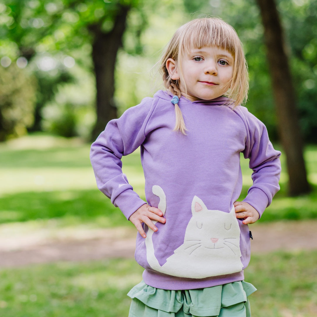 Kapuzen Pullover mit Katze für Kinder aus 100% Biobaumwolle von internaht