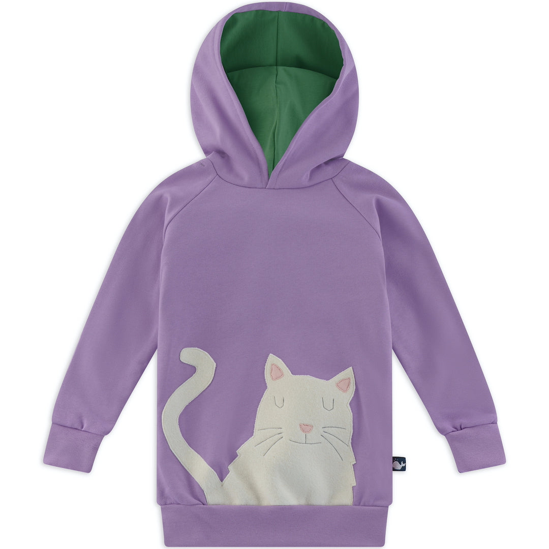 Lila Kapuzen Pullover mit Katze für Kinder aus 100% Biobaumwolle von internaht