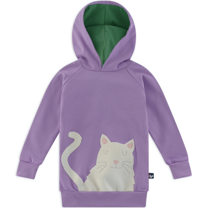 Lila Kapuzen Pullover mit Katze für Kinder aus 100% Biobaumwolle von internaht