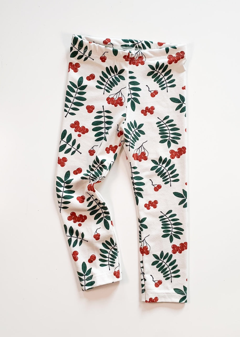 Fröhliche Leggings für Kinder mit Beeren und Blättern aus 95% Biobaumwolle und 5% Elasthan von internaht