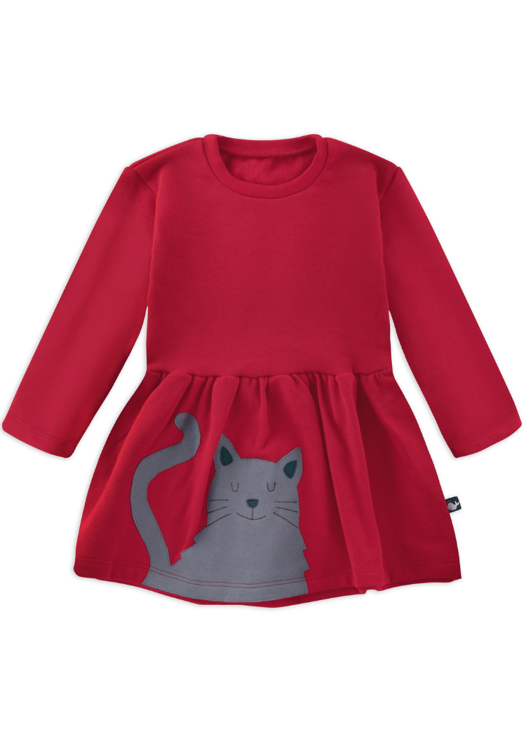 Produktfoto zum Mädchenkleid mit Katze aus 100% Biobaumwolle von internaht