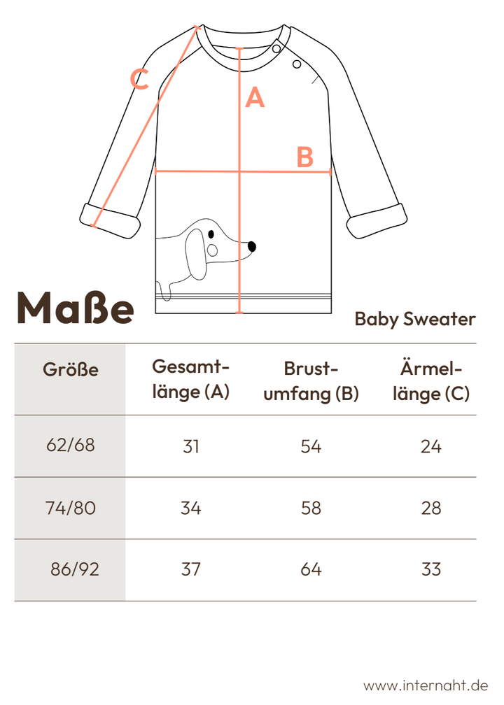 Detaillierte Masstabelle für Baby Sweater von internaht