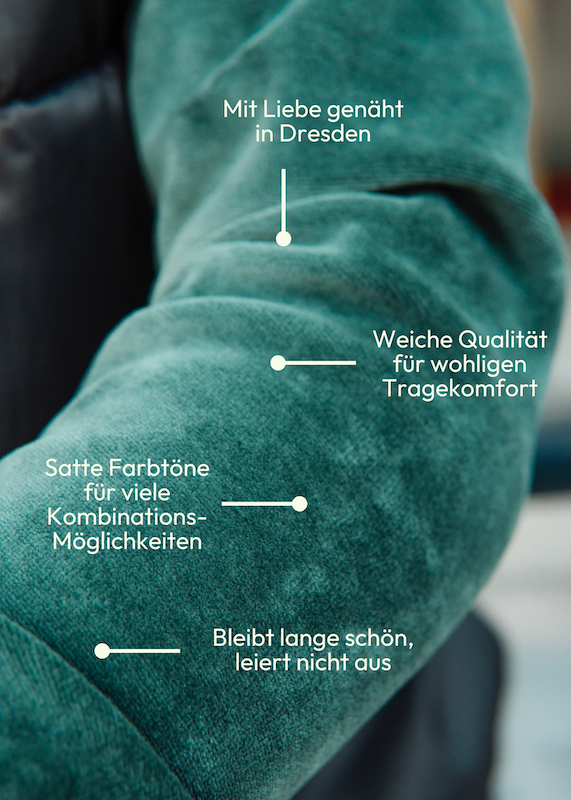 Detail zum grünen Nicki Pullover für Damen aus 100% Bio Baumwolle von internaht