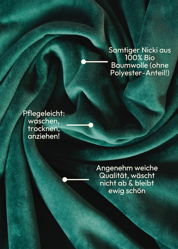 Nahaufnahme zum Nicki Velour für den Nicki Pullover für Kinder aus 100% Bio Baumwolle von internaht