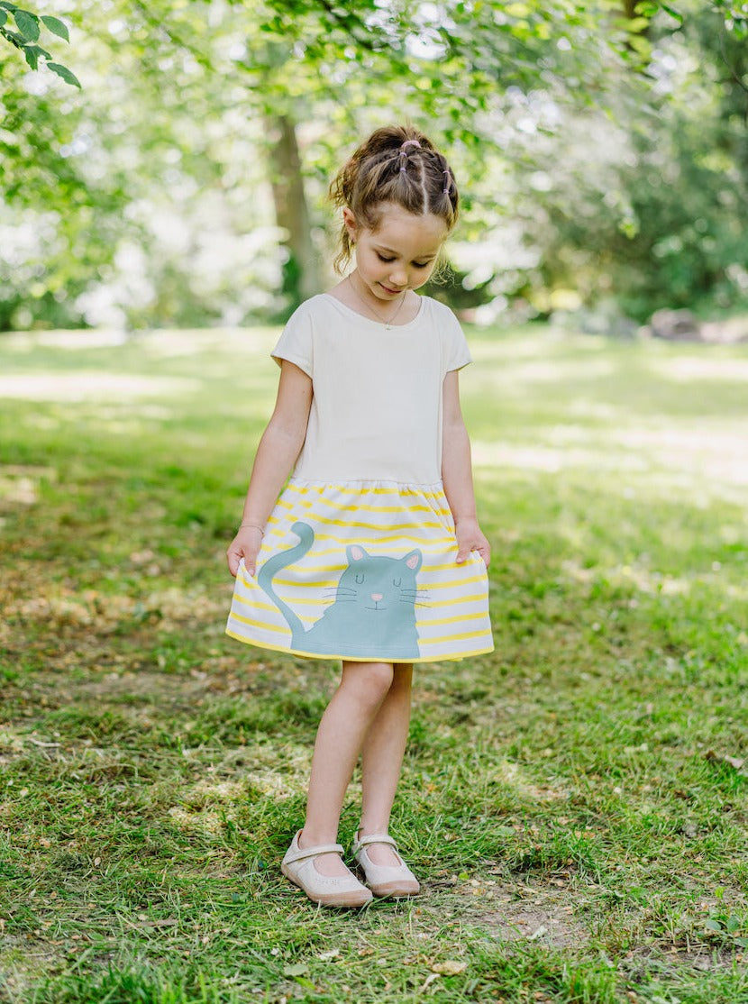 Sommerkleid mit Katze für Kinder aus 100% Biobaumwolle von internaht