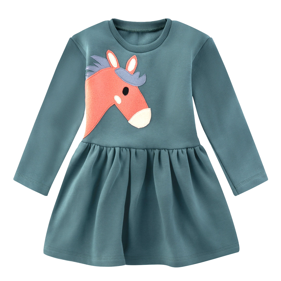 Sweat Kleid für Mädchen mit Pferde-Applikation aus 100% Bio Baumwolle von internaht