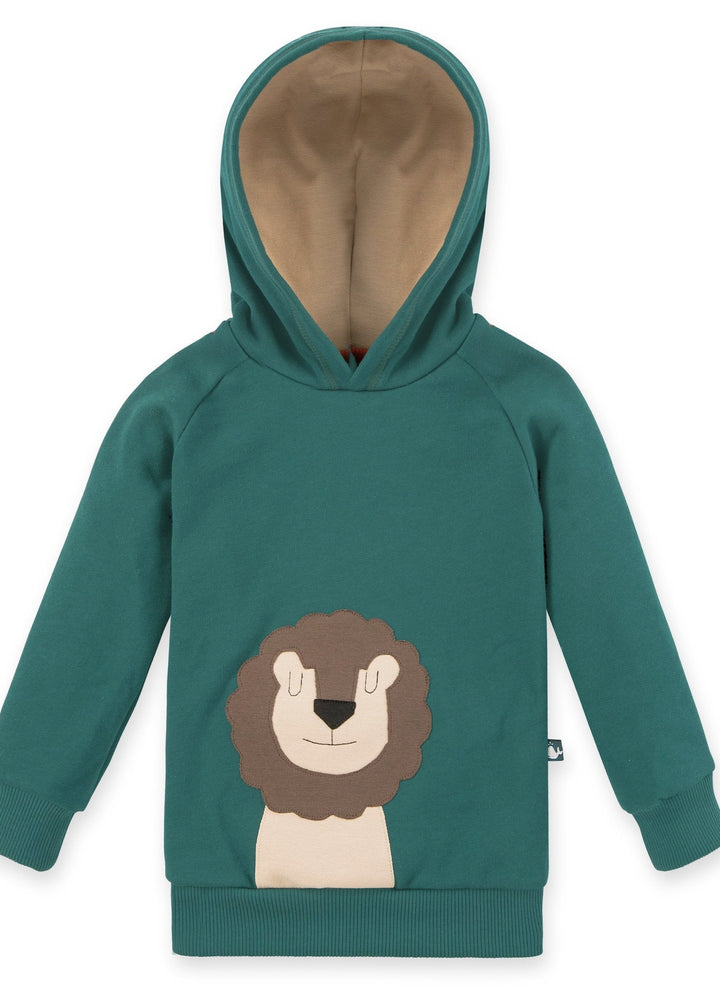 Kinder Pullover mit Löwe smaragdgrün aus 100% Bio Baumwolle von internaht